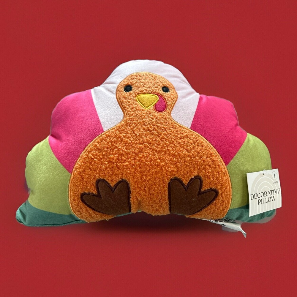 Turkey Pillow 2024 Thanksgiving Plush Orange‎ Green Pinks Target Bullseye New!
